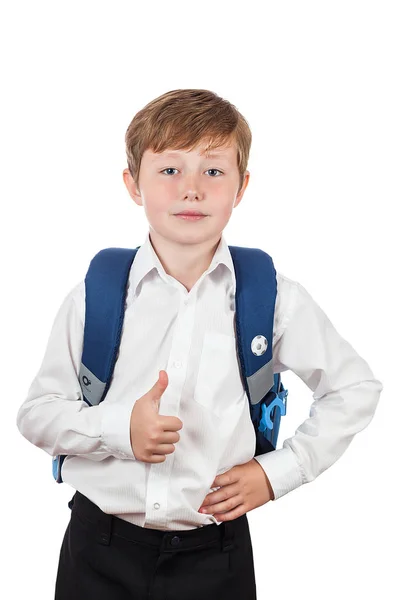 Un chico satisfecho con una camisa blanca — Foto de Stock