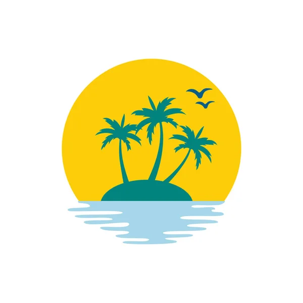 Playa Diseño Vacaciones Verano Ilustración Vectorial Logo Viaje Sol Con — Vector de stock