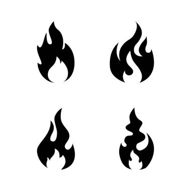 Yangın alev Icon set. Siyah simgesi beyaz arka plan üzerinde izole. Yangın alev siluet. Basit simgesi. Web sitesi sayfası ve mobil uygulaması tasarım vektör öğesi.