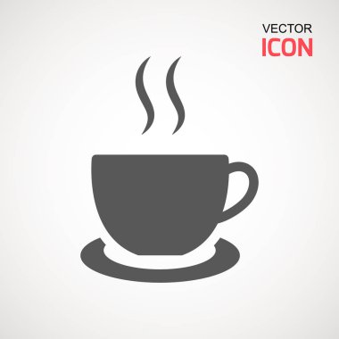 Kahve Kupası simgesi, basit vektör kahve simgesi. Vektör çizim üzerinde beyaz izole. Siluet basit. Logo kavramı. Logo tasarım şablonu