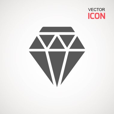 Elmas simge vektör. Elmas işareti simgesi. Takı sembolü. Değerli taş. Grafik öğesi. Basit düz sembolü. Beyaz arka plan üzerinde mükemmel siyah piktogram illüstrasyon.