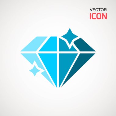 Elmas simge vektör. Elmas işareti simgesi. Takı sembolü. Değerli taş. Grafik öğesi. Basit düz sembolü. Beyaz arka plan üzerinde mükemmel siyah piktogram illüstrasyon.