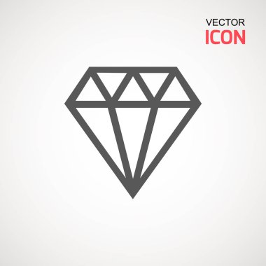 Elmas simge vektör. Elmas işareti simgesi. Takı sembolü. Değerli taş. Grafik öğesi. Basit düz sembolü. Beyaz arka plan üzerinde mükemmel siyah piktogram illüstrasyon.