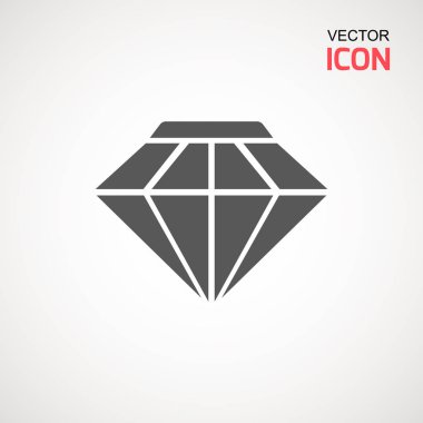 Elmas simge vektör. Elmas işareti simgesi. Takı sembolü. Değerli taş. Grafik öğesi. Basit düz sembolü. Beyaz arka plan üzerinde mükemmel siyah piktogram illüstrasyon.