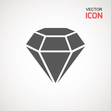 Elmas simge vektör. Elmas işareti simgesi. Takı sembolü. Değerli taş. Grafik öğesi. Basit düz sembolü. Beyaz arka plan üzerinde mükemmel siyah piktogram illüstrasyon.