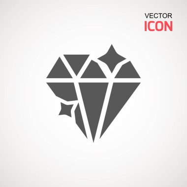 Elmas simge vektör. Elmas işareti simgesi. Takı sembolü. Değerli taş. Grafik öğesi. Basit düz sembolü. Beyaz arka plan üzerinde mükemmel siyah piktogram illüstrasyon.