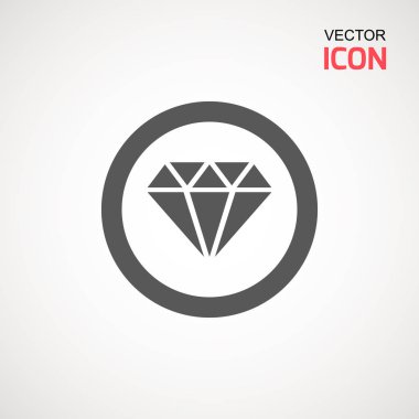 Elmas simge vektör. Elmas işareti simgesi. Takı sembolü. Değerli taş. Grafik öğesi. Basit düz sembolü. Beyaz arka plan üzerinde mükemmel siyah piktogram illüstrasyon.