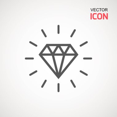 Elmas simge vektör. Elmas işareti simgesi. Takı sembolü. Değerli taş. Grafik öğesi. Basit düz sembolü. Beyaz arka plan üzerinde mükemmel siyah piktogram illüstrasyon.