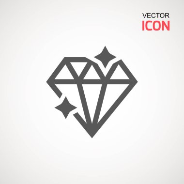 Elmas simge vektör. Elmas işareti simgesi. Takı sembolü. Değerli taş. Grafik öğesi. Basit düz sembolü. Beyaz arka plan üzerinde mükemmel siyah piktogram illüstrasyon.