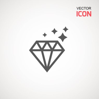 Elmas simge vektör. Elmas işareti simgesi. Takı sembolü. Değerli taş. Grafik öğesi. Basit düz sembolü. Beyaz arka plan üzerinde mükemmel siyah piktogram illüstrasyon.