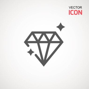 Elmas simge vektör. Elmas işareti simgesi. Takı sembolü. Değerli taş. Grafik öğesi. Basit düz sembolü. Beyaz arka plan üzerinde mükemmel siyah piktogram illüstrasyon.