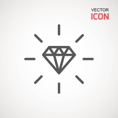 Elmas simge vektör. Elmas işareti simgesi. Takı sembolü. Değerli taş. Grafik öğesi. Basit düz sembolü. Beyaz arka plan üzerinde mükemmel siyah piktogram illüstrasyon.