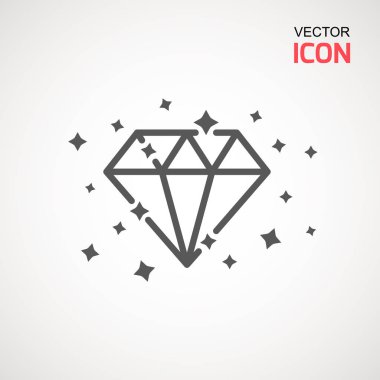Elmas simge vektör. Elmas işareti simgesi. Takı sembolü. Değerli taş. Grafik öğesi. Basit düz sembolü. Beyaz arka plan üzerinde mükemmel siyah piktogram illüstrasyon.