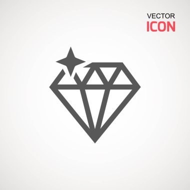 Elmas simge vektör. Elmas işareti simgesi. Takı sembolü. Değerli taş. Grafik öğesi. Basit düz sembolü. Beyaz arka plan üzerinde mükemmel siyah piktogram illüstrasyon.