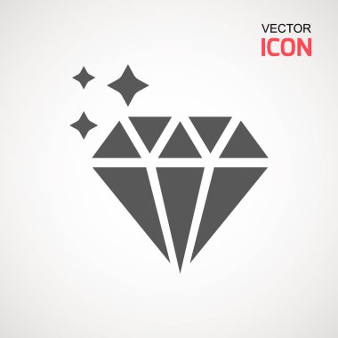 Elmas simge vektör. Elmas işareti simgesi. Takı sembolü. Değerli taş. Grafik öğesi. Basit düz sembolü. Beyaz arka plan üzerinde mükemmel siyah piktogram illüstrasyon.