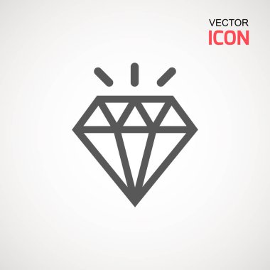 Elmas simge vektör. Elmas işareti simgesi. Takı sembolü. Değerli taş. Grafik öğesi. Basit düz sembolü. Beyaz arka plan üzerinde mükemmel siyah piktogram illüstrasyon.