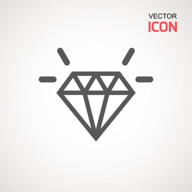 Elmas simge vektör. Elmas işareti simgesi. Takı sembolü. Değerli taş. Grafik öğesi. Basit düz sembolü. Beyaz arka plan üzerinde mükemmel siyah piktogram illüstrasyon.