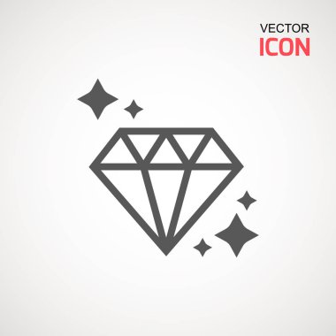 Elmas simge vektör. Elmas işareti simgesi. Takı sembolü. Değerli taş. Grafik öğesi. Basit düz sembolü. Beyaz arka plan üzerinde mükemmel siyah piktogram illüstrasyon.