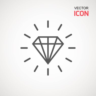 Elmas simge vektör. Elmas işareti simgesi. Takı sembolü. Değerli taş. Grafik öğesi. Basit düz sembolü. Beyaz arka plan üzerinde mükemmel siyah piktogram illüstrasyon.