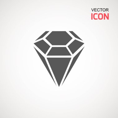 Elmas simge vektör. Elmas işareti simgesi. Takı sembolü. Değerli taş. Grafik öğesi. Basit düz sembolü. Beyaz arka plan üzerinde mükemmel siyah piktogram illüstrasyon.