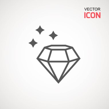 Elmas simge vektör. Elmas işareti simgesi. Takı sembolü. Değerli taş. Grafik öğesi. Siluet basit. Logo kavramı. Logo tasarım şablonu. Basit düz sembolü. Beyaz arka plan üzerinde mükemmel gri piktogram illüstrasyon