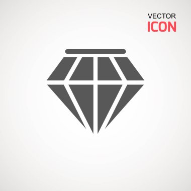 Elmas simge vektör. Elmas işareti simgesi. Takı sembolü. Değerli taş. Grafik öğesi. Siluet basit. Logo kavramı. Logo tasarım şablonu. Basit düz sembolü. Beyaz arka plan üzerinde mükemmel gri piktogram illüstrasyon