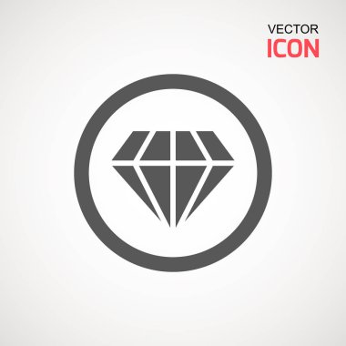 Elmas simge vektör. Elmas işareti simgesi. Takı sembolü. Değerli taş. Grafik öğesi. Siluet basit. Logo kavramı. Logo tasarım şablonu. Basit düz sembolü. Beyaz arka plan üzerinde mükemmel gri piktogram illüstrasyon