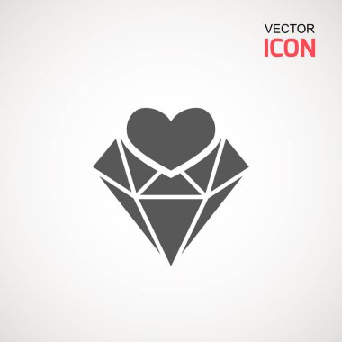 Elmas simge vektör. Elmas işareti simgesi. Takı sembolü. Değerli taş. Grafik öğesi. Siluet basit. Logo kavramı. Logo tasarım şablonu. Basit düz sembolü. Beyaz arka plan üzerinde mükemmel gri piktogram illüstrasyon