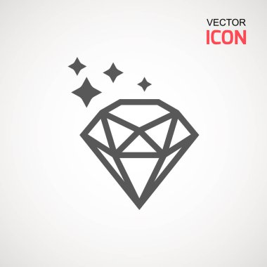 Elmas simge vektör. Elmas işareti simgesi. Takı sembolü. Değerli taş. Grafik öğesi. Siluet basit. Logo kavramı. Logo tasarım şablonu. Basit düz sembolü. Beyaz arka plan üzerinde mükemmel gri piktogram illüstrasyon