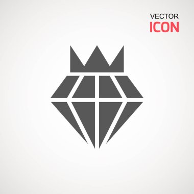 Elmas simge vektör. Elmas işareti simgesi. Takı sembolü. Değerli taş. Grafik öğesi. Siluet basit. Logo kavramı. Logo tasarım şablonu. Basit düz sembolü. Beyaz arka plan üzerinde mükemmel gri piktogram illüstrasyon