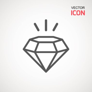 Elmas simge vektör. Elmas işareti simgesi. Takı sembolü. Değerli taş. Grafik öğesi. Siluet basit. Logo kavramı. Logo tasarım şablonu. Basit düz sembolü. Beyaz arka plan üzerinde mükemmel gri piktogram illüstrasyon
