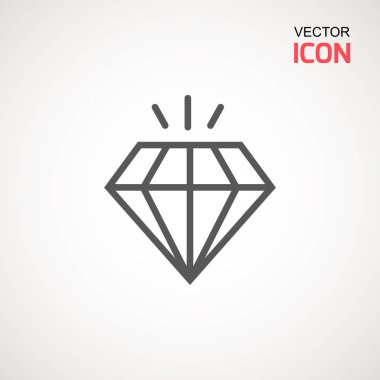 Elmas simge vektör. Elmas işareti simgesi. Takı sembolü. Değerli taş. Grafik öğesi. Siluet basit. Logo kavramı. Logo tasarım şablonu. Basit düz sembolü. Beyaz arka plan üzerinde mükemmel gri piktogram illüstrasyon