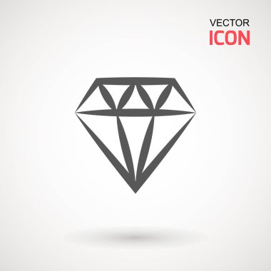 Elmas simge vektör. Elmas işareti simgesi. Takı sembolü. Değerli taş. Grafik öğesi. Siluet basit. Logo kavramı. Logo tasarım şablonu. Basit düz sembolü. Beyaz arka plan üzerinde