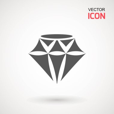 Elmas simge vektör. Elmas işareti simgesi. Takı sembolü. Değerli taş. Grafik öğesi. Siluet basit. Logo kavramı. Logo tasarım şablonu. Basit düz sembolü. Beyaz arka plan üzerinde