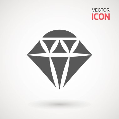 Elmas simge vektör. Elmas işareti simgesi. Takı sembolü. Değerli taş. Grafik öğesi. Siluet basit. Logo kavramı. Logo tasarım şablonu. Basit düz sembolü. Beyaz arka plan üzerinde
