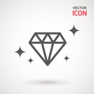 Elmas simge vektör. Elmas işareti simgesi. Takı sembolü. Değerli taş. Grafik öğesi. Siluet basit. Logo kavramı. Logo tasarım şablonu. Basit düz sembolü. Beyaz arka plan üzerinde