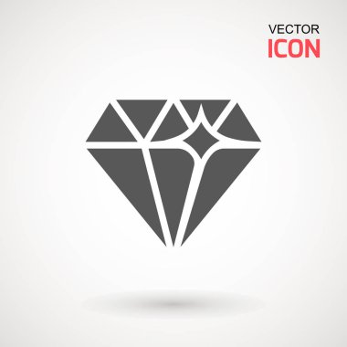 Elmas simge vektör. Elmas işareti simgesi. Takı sembolü. Değerli taş. Grafik öğesi. Siluet basit. Logo kavramı. Logo tasarım şablonu. Basit düz sembolü. Beyaz arka plan üzerinde