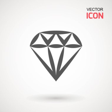 Elmas simge vektör. Elmas işareti simgesi. Takı sembolü. Değerli taş. Grafik öğesi. Siluet basit. Logo kavramı. Logo tasarım şablonu. Basit düz sembolü. Beyaz arka plan üzerinde