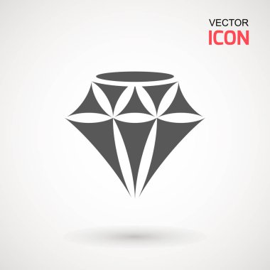 Elmas simge vektör. Elmas işareti simgesi. Takı sembolü. Değerli taş. Grafik öğesi. Siluet basit. Logo kavramı. Logo tasarım şablonu. Basit düz sembolü. Beyaz arka plan üzerinde
