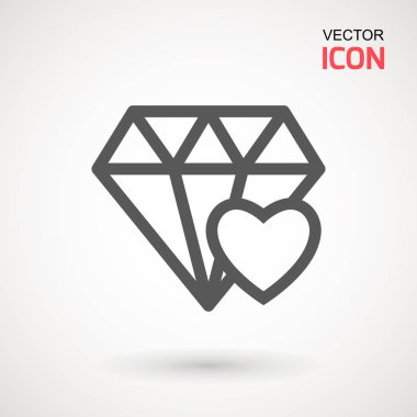 Elmas simge vektör. Elmas ve kalp işareti simgesi. Takı sembolü. Değerli taş. Grafik öğesi. Siluet basit. Logo kavramı. Logo tasarım şablonu. Basit düz sembolü.