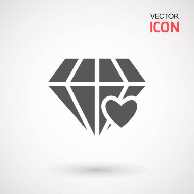 Elmas simge vektör. Elmas ve kalp işareti simgesi. Takı sembolü. Değerli taş. Grafik öğesi. Siluet basit. Logo kavramı. Logo tasarım şablonu. Basit düz sembolü.