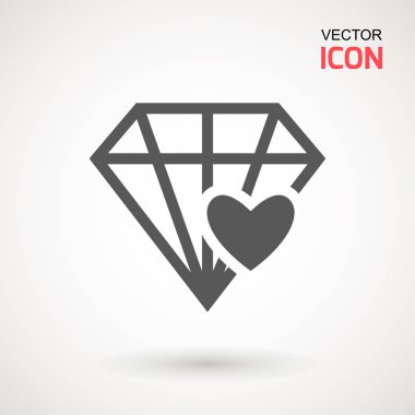 Elmas simge vektör. Elmas ve kalp işareti simgesi. Takı sembolü. Değerli taş. Grafik öğesi. Siluet basit. Logo kavramı. Logo tasarım şablonu. Basit düz sembolü.