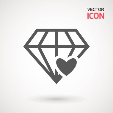 Elmas simge vektör. Elmas ve kalp işareti simgesi. Takı sembolü. Değerli taş. Grafik öğesi. Siluet basit. Logo kavramı. Logo tasarım şablonu. Basit düz sembolü.