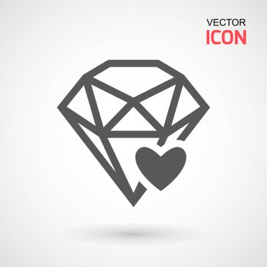 Elmas simge vektör. Elmas ve kalp işareti simgesi. Takı sembolü. Değerli taş. Grafik öğesi. Siluet basit. Logo kavramı. Logo tasarım şablonu. Basit düz sembolü.