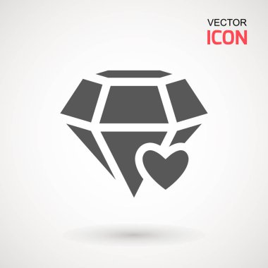 Elmas simge vektör. Elmas ve kalp işareti simgesi. Takı sembolü. Değerli taş. Grafik öğesi. Siluet basit. Logo kavramı. Logo tasarım şablonu. Basit düz sembolü.