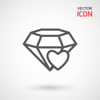 Elmas simge vektör. Elmas ve kalp işareti simgesi. Takı sembolü. Değerli taş. Grafik öğesi. Siluet basit. Logo kavramı. Logo tasarım şablonu. Basit düz sembolü.