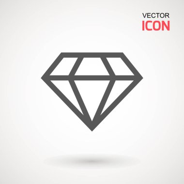 Elmas simge vektör. Elmas işareti simgesi. Takı sembolü. Değerli taş. Grafik öğesi. Siluet basit. Logo kavramı. Logo tasarım şablonu. Basit düz sembolü. Beyaz arka plan üzerinde