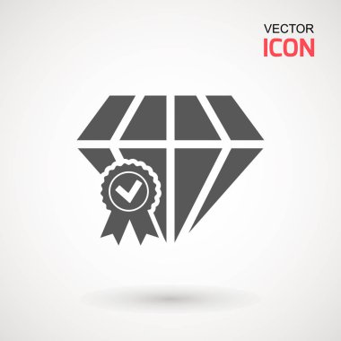 Elmas simge vektör sertifikalı. Elmas işareti simgesi. Takı sembolü. Değerli taş. Grafik öğesi. Siluet basit. Logo kavramı. Logo tasarım şablonu