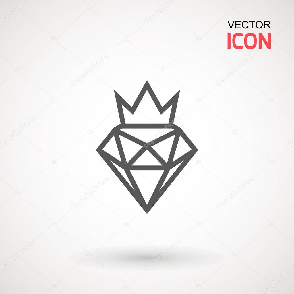 King Diamond Icon Logo. Diamond crown vector logotype. Graphic element. Silhouette simple. Silhouette simple. Jewelry symbol. Gem stone.