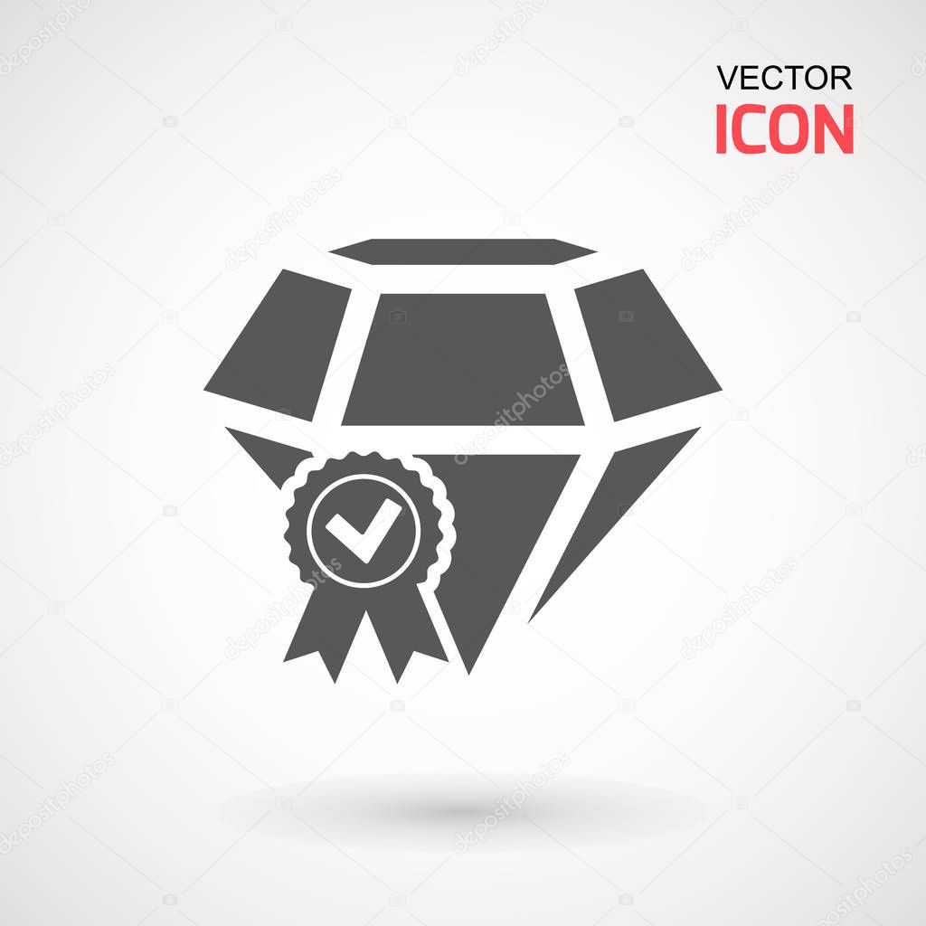 Certified Diamond Icon Vector. Diamond sign icon. Jewelry symbol. Gem stone. Graphic element. Silhouette simple. Logotype concept. Logo design template